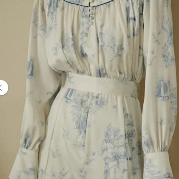Simple Retro Nafisa French Blue and White Toile Long Sleeve Midi Dress - Size M - Picture 2 of 12